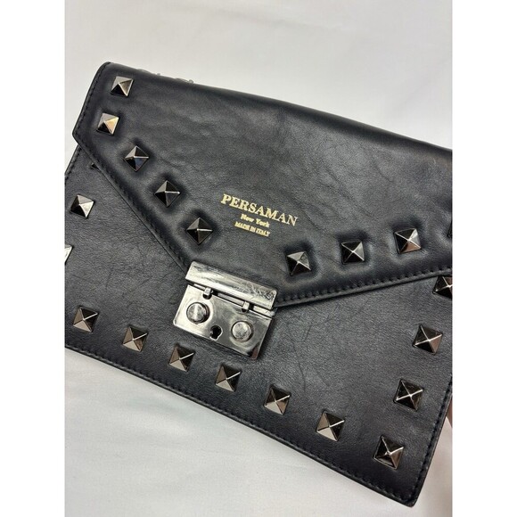 Persaman New York Roxy Shoulder Bag Black Leather Studded Silver Crossbody - Picture 7 of 16